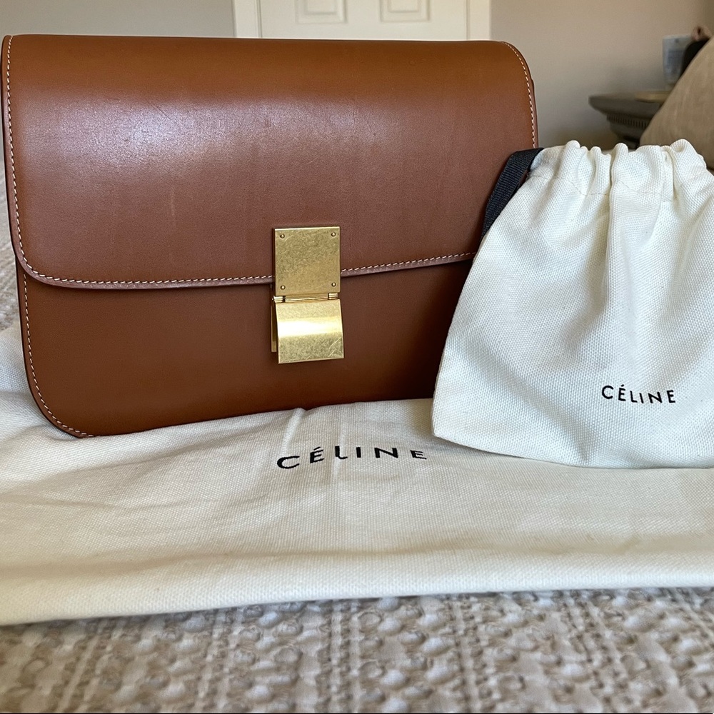 100% Authentic Celine Medium Classic Bag in Natural Calfskin Leather Brown